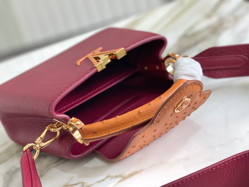 Louis Vuitton LV Women Capucines Mini Handbag Red Taurillon Ostrich Leather - Image 6